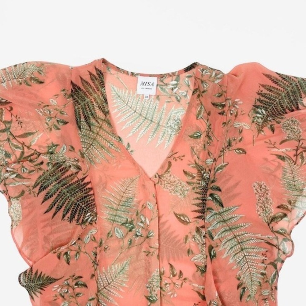 MISA Los Angeles Botanical Print Blouse Size XS Pink Boho Romantic Fairy‎ Summer - Picture 6 of 14